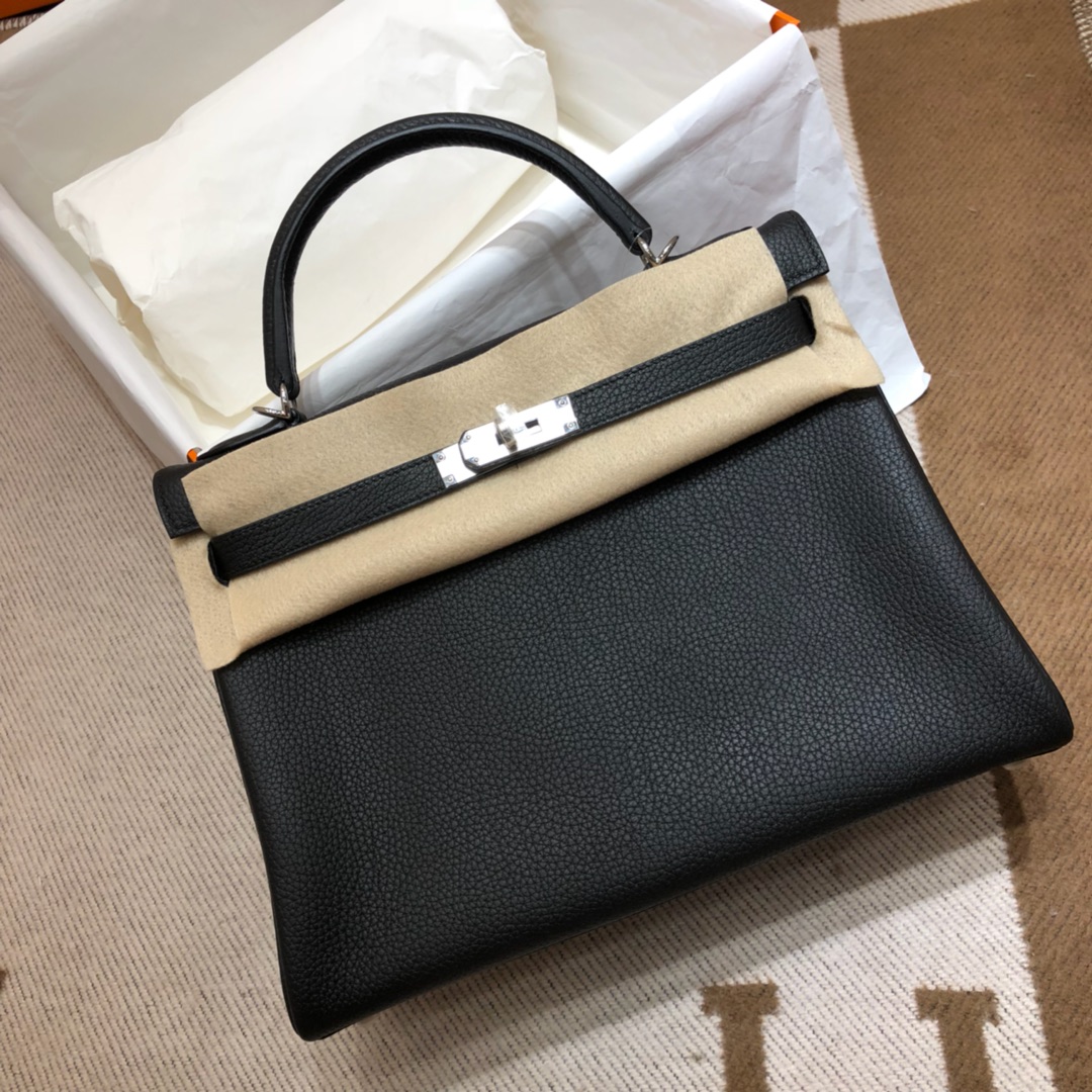 Hermes Kelly 32cm Handbag Shoulder Bag in Black Togo Leather